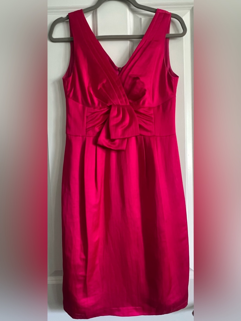 Nanette Lepore Satin Fuchsia V-Neck Midi Dress with Front Knot